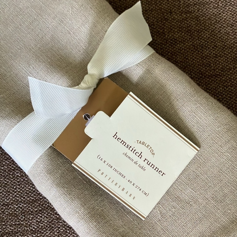 NWT Hemstitch Linen Table Runner Flax 16x108